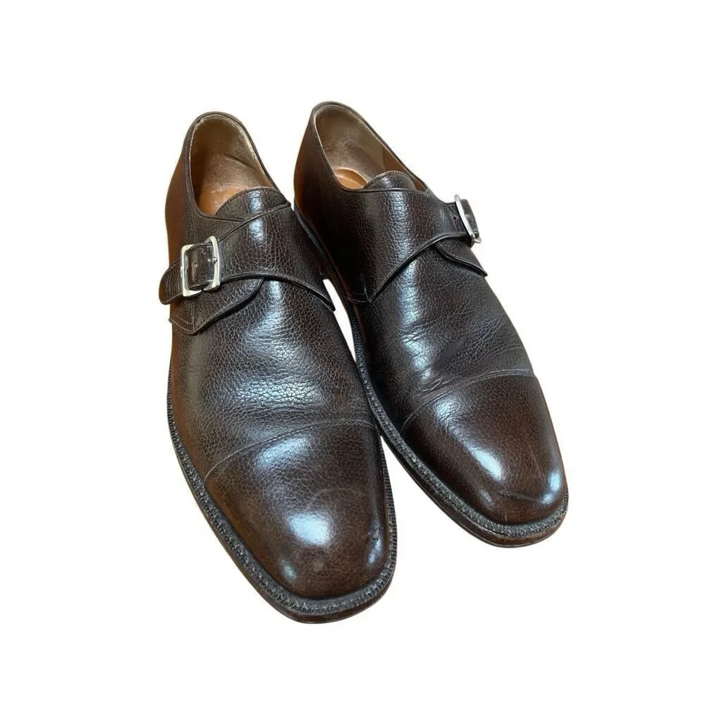 Salvatore Ferragamo Dark Brown Leather Plain Toe Monk Strap Oxford Size 11.5 D